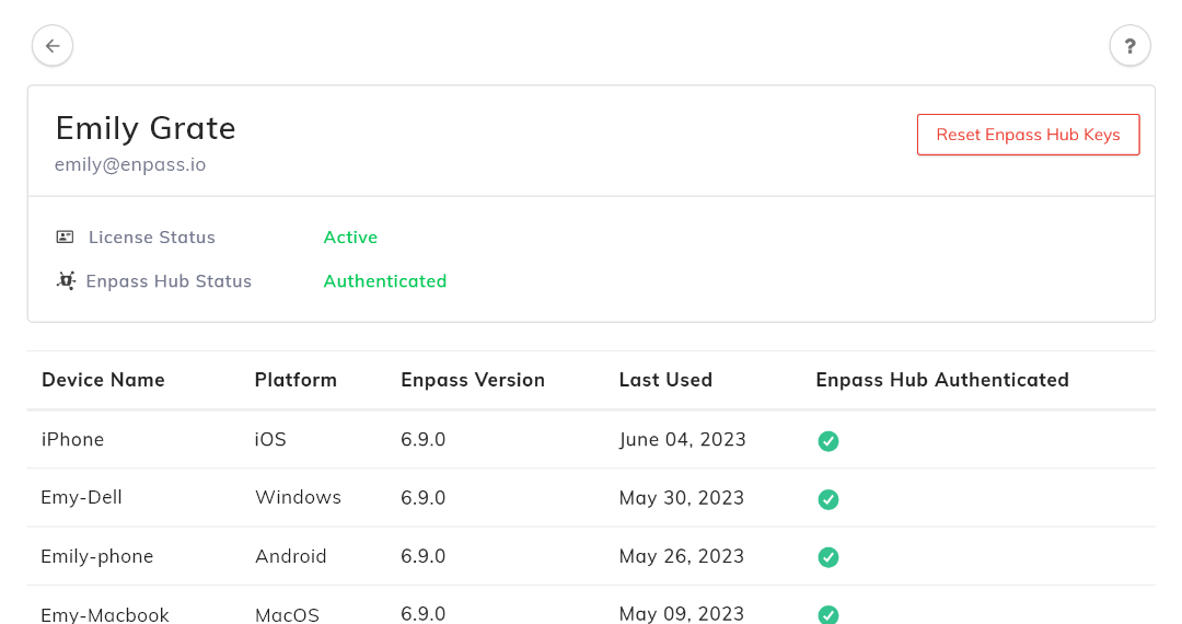 Reset a user’s Enpass Hub keys